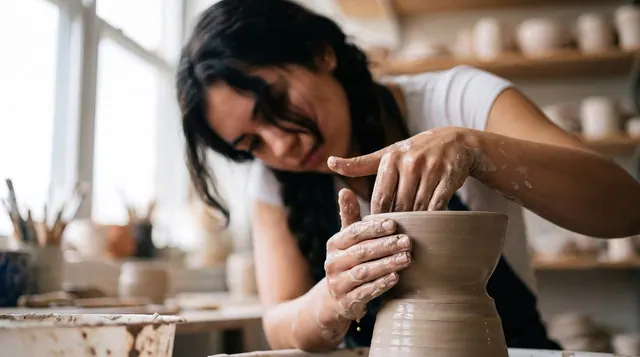 ceramics, pottery wheel, clay, woman, artist, artisan, handmade, studio, creativity, focus, hands, creating, shaping, wet, workshop, concentration, messy, skill, art