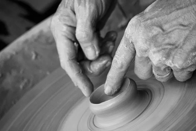 hands, clay, pottery, pottery wheel, throwing, wrinkles, wrinkled, elderly, person, ceramic, wheel, skill, sculpting, bowl, movement, black and white, craft, creativity, mud, gray 