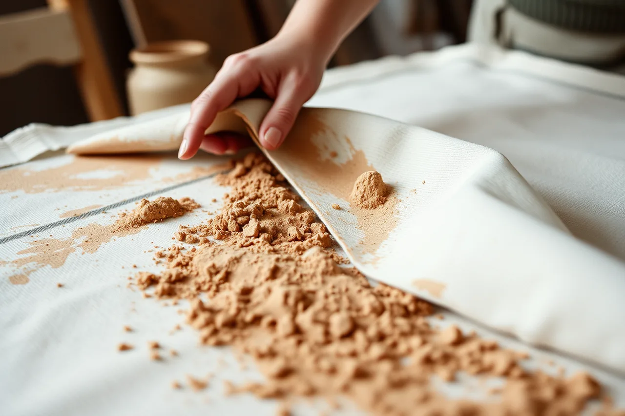 Canvas cloth with dry clay dust worked into its weave (Plaster earns a place in a home pottery studio that wood and canvas cannot)