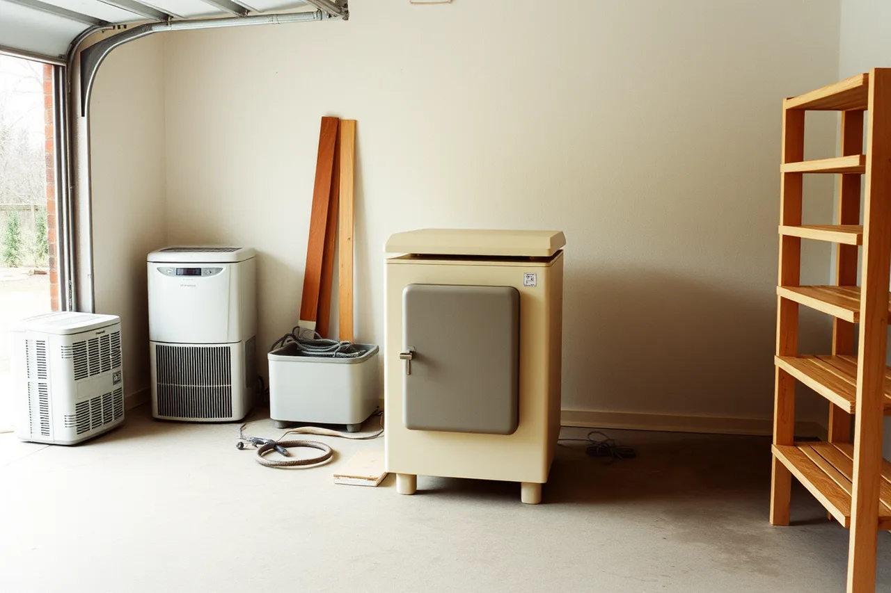 Garage kiln against interior wall with clearance (Firing through a British Columbia winter with garage kilns and drying schedules)