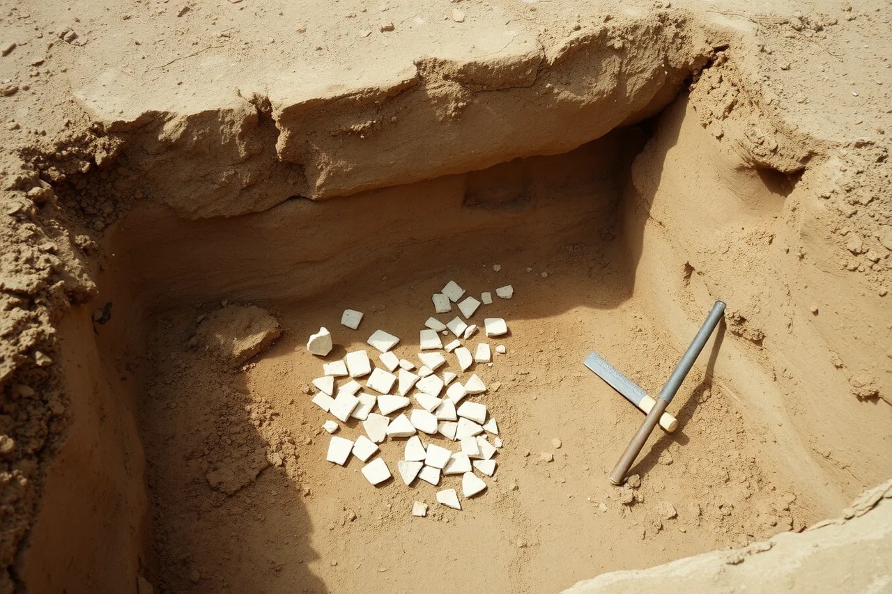 Excavated pottery kiln with unfired sherds lying in surrounding soil (Production studies and youth ceramics records agree on one habit: keep notes)