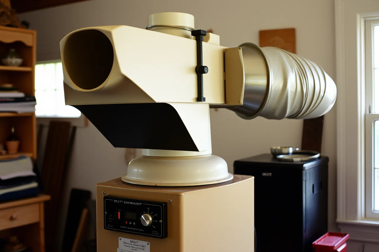Skutt EnviroVent downdraft unit mounted on a home studio kiln (Skutt vs L&L Kilns: Which Home Studio Kiln Fits a Spare Room?)
